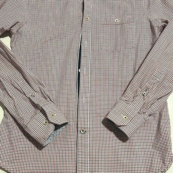 Express Red White Blue Check Button Up Mens Shirt Size Small 14/14 1/2 - Picture 5 of 13